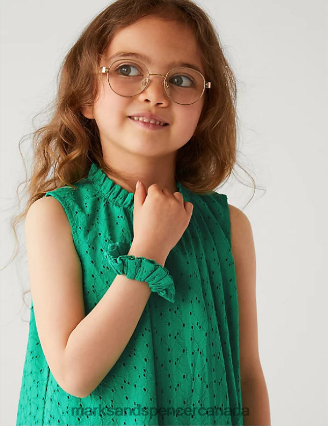 Marks and Spencer Canada - Clothing 20VTD9523 Green Kids Marks & Spencer Pure Cotton Dress with Scrunchie