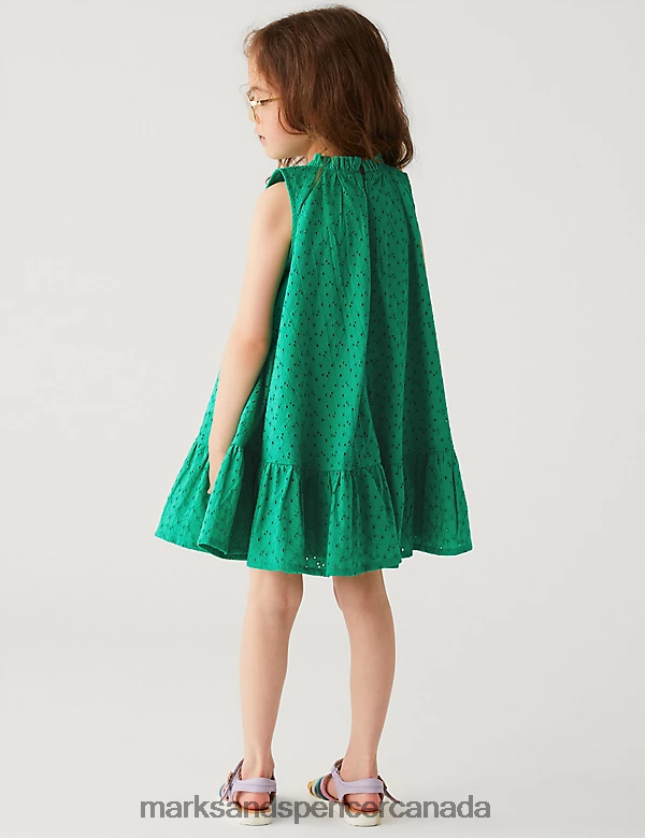 Marks and Spencer Canada - Clothing 20VTD9523 Green Kids Marks & Spencer Pure Cotton Dress with Scrunchie