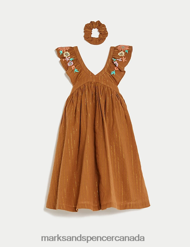 Clothing 20VTD9549 Spice Kids Marks & Spencer Pure Cotton Floral Dress with Scrunchie - Marks and Spencer outlet