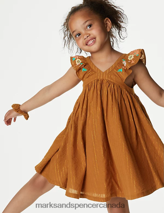 Clothing 20VTD9549 Spice Kids Marks & Spencer Pure Cotton Floral Dress with Scrunchie - Marks and Spencer outlet