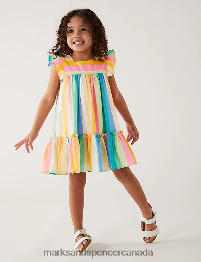 Clothing 20VTD9579 Multi Kids Marks & Spencer Pure Cotton Striped Dress - Marks and Spencer online