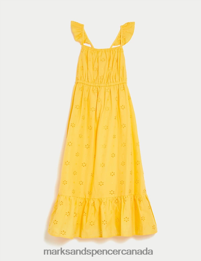 Clothing 20VTD9583 Yellow Kids Marks & Spencer Pure Cotton Broderie Dress - Marks and Spencer outlet