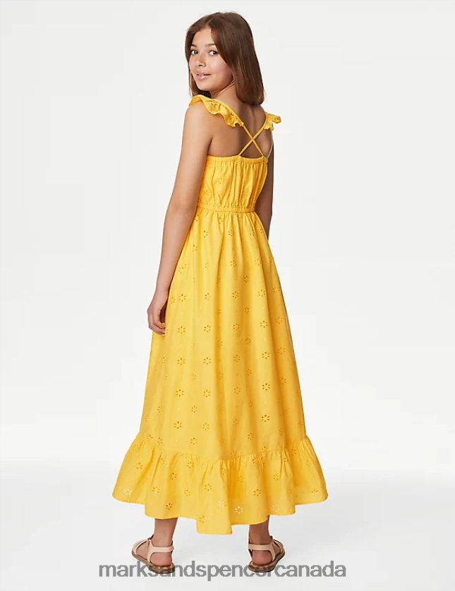 Clothing 20VTD9583 Yellow Kids Marks & Spencer Pure Cotton Broderie Dress - Marks and Spencer outlet