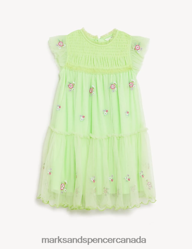 Marks and Spencer Canada - Clothing 20VTD9585 Green Kids Marks & Spencer Floral Embroidered Dress