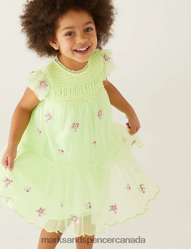 Marks and Spencer Canada - Clothing 20VTD9585 Green Kids Marks & Spencer Floral Embroidered Dress
