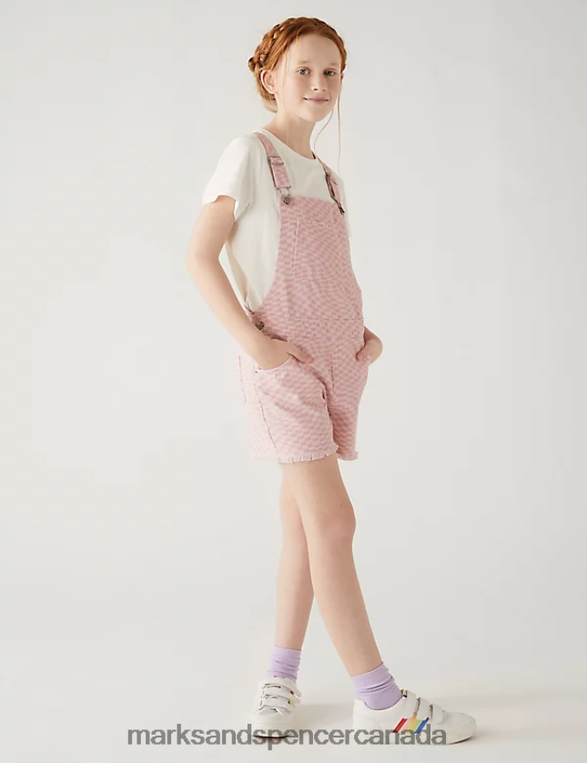 Clothing 20VTD9690 Pink Mix Kids Marks & Spencer Denim Checkerboard Print Dungarees - Marks and Spencer Canada locations
