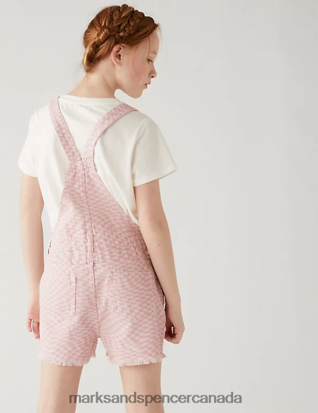 Clothing 20VTD9690 Pink Mix Kids Marks & Spencer Denim Checkerboard Print Dungarees - Marks and Spencer Canada locations