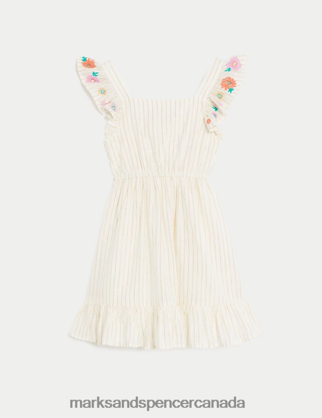 Clothing 20VTD9762 Ivory Kids Marks & Spencer Cotton Rich Embroidered Striped Dress - Marks and Spencer Canada locations