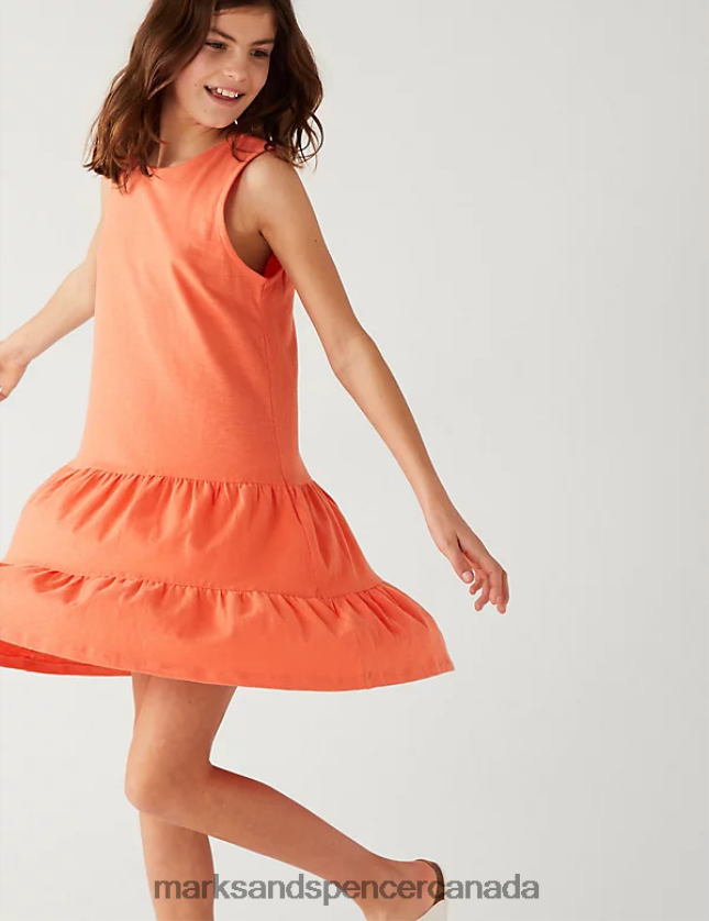 Clothing 20VTD9766 Coral Kids Marks & Spencer Pure Cotton Tiered Dress - Marks and Spencer outlet