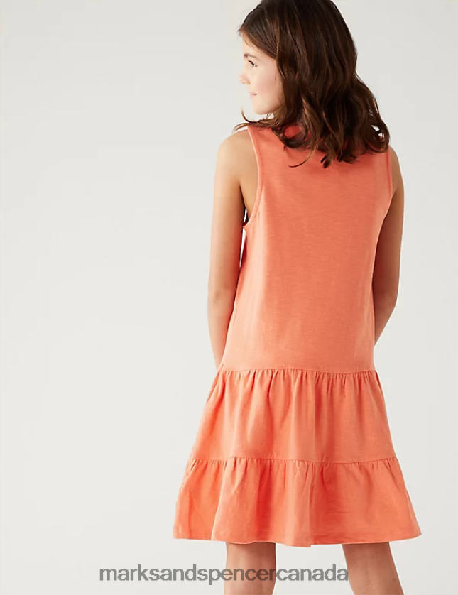 Clothing 20VTD9766 Coral Kids Marks & Spencer Pure Cotton Tiered Dress - Marks and Spencer outlet