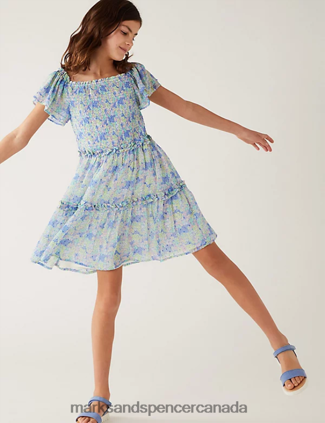 Marks and Spencer near me - Clothing 20VTD9793 Blue Mix Kids Marks & Spencer Floral Shirred Tiered Dress