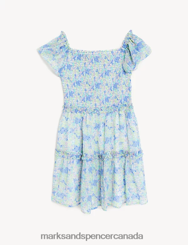 Marks and Spencer near me - Clothing 20VTD9793 Blue Mix Kids Marks & Spencer Floral Shirred Tiered Dress