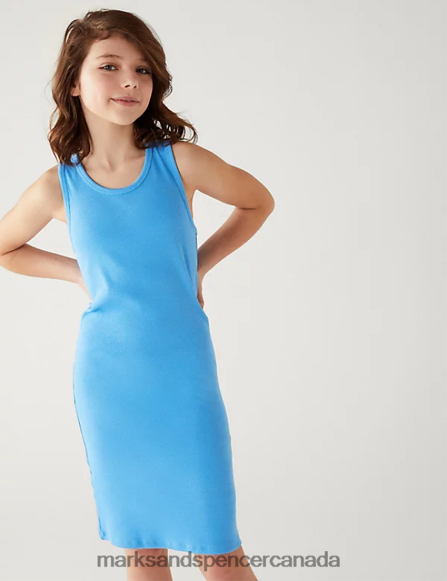 Marks and Spencer sale - Clothing 20VTD9862 Blue Kids Marks & Spencer Cotton Rich Ribbed Dress