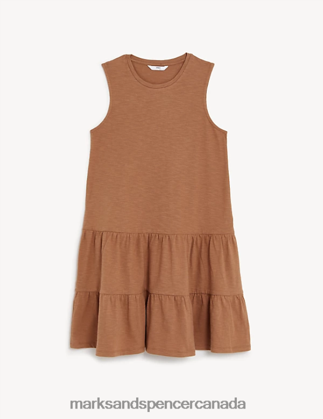 Clothing 20VTD9955 Brown Kids Marks & Spencer Pure Cotton Tiered Dress - Marks and Spencer online