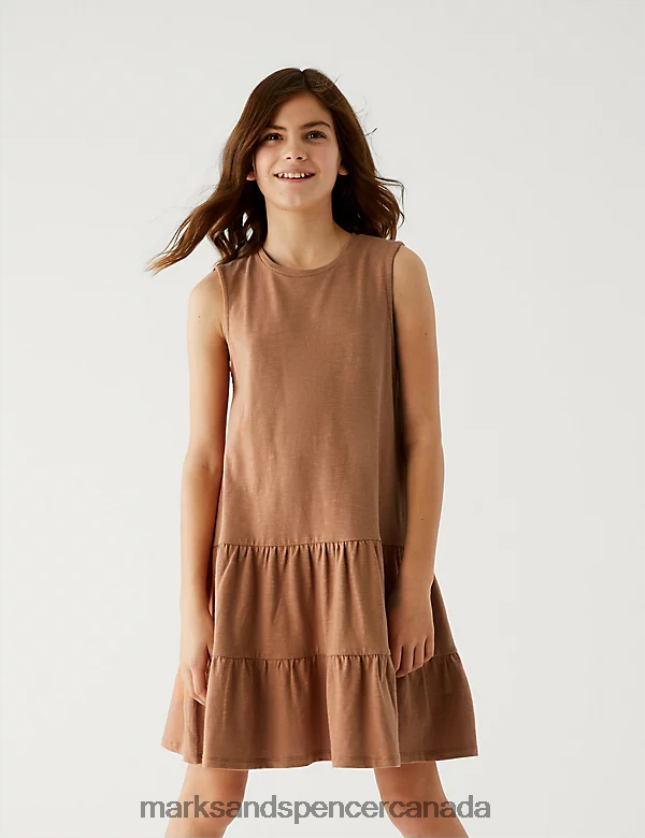 Clothing 20VTD9955 Brown Kids Marks & Spencer Pure Cotton Tiered Dress - Marks and Spencer online