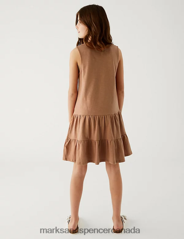 Clothing 20VTD9955 Brown Kids Marks & Spencer Pure Cotton Tiered Dress - Marks and Spencer online