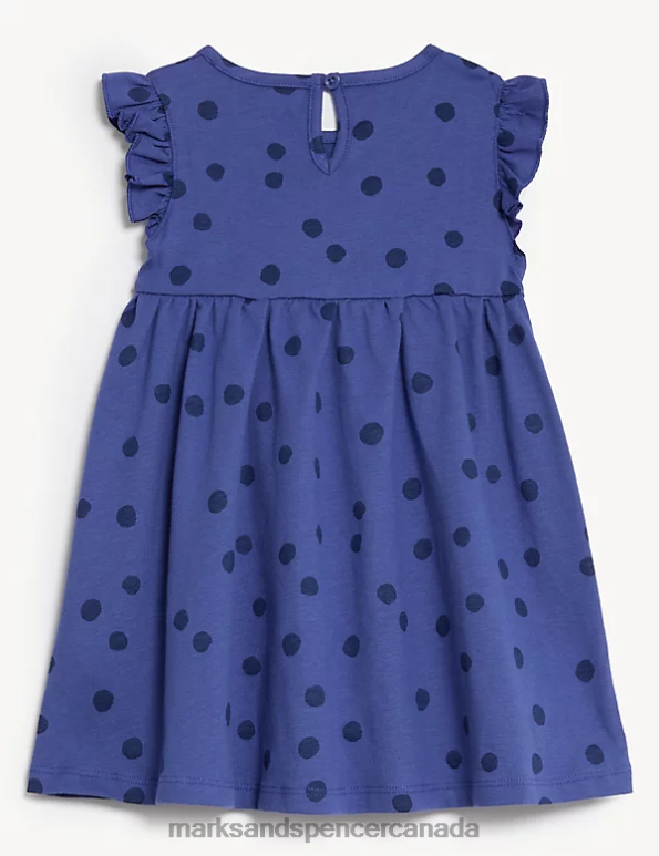 Kids Blue Clothing Marks & Spencer Pure Cotton Spotted Dress 20VTD7646 - Marks and Spencer online