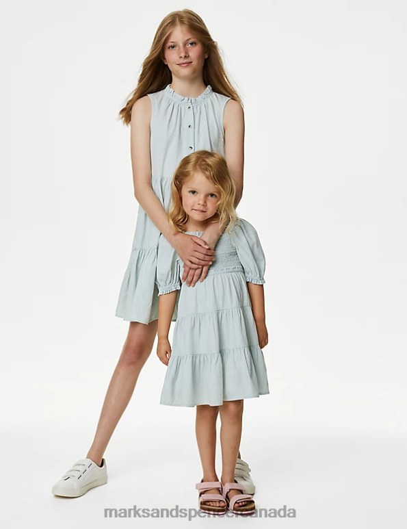 Marks and Spencer near me - Kids Chambray Clothing Marks & Spencer Pure Cotton Shirred Tiered Dress 20VTD9009