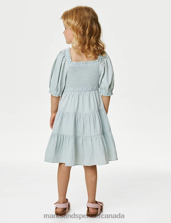 Marks and Spencer near me - Kids Chambray Clothing Marks & Spencer Pure Cotton Shirred Tiered Dress 20VTD9009