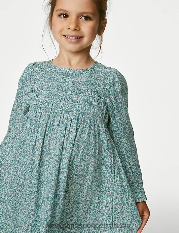 Kids Green Clothing Marks & Spencer 2pc Floral Shirred Dress & Tights Outfit 20VTD8920 - Marks and Spencer Canada locations