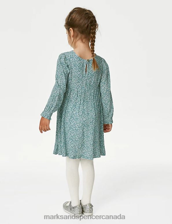 Kids Green Clothing Marks & Spencer 2pc Floral Shirred Dress & Tights Outfit 20VTD8920 - Marks and Spencer Canada locations
