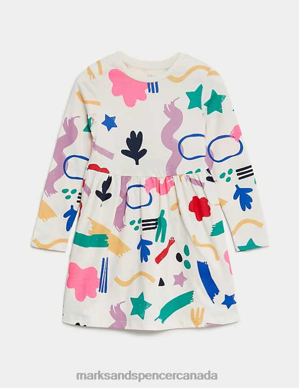 Kids Multi Clothing Marks & Spencer Pure Cotton Abstract Print Dress 20VTD8798 - Marks and Spencer online