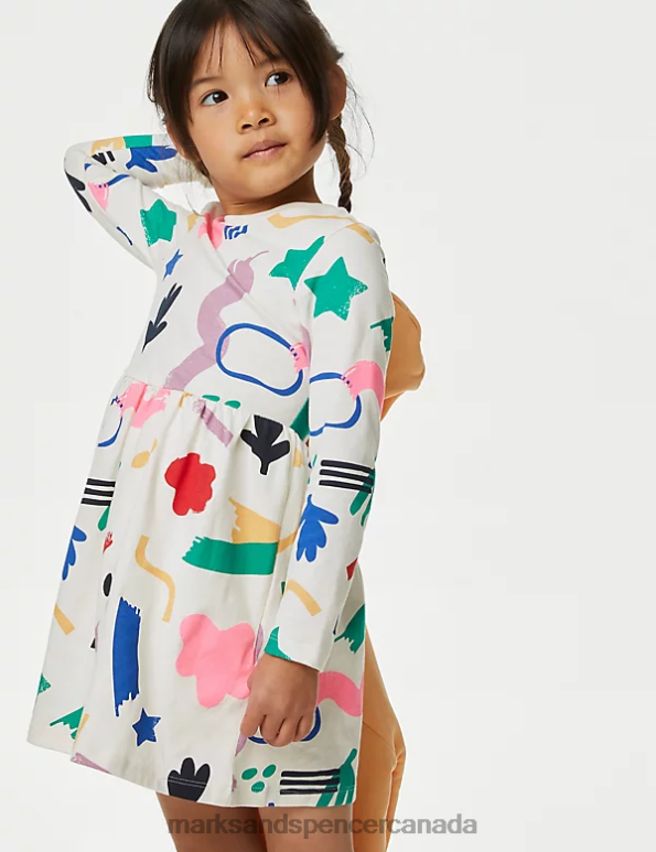 Kids Multi Clothing Marks & Spencer Pure Cotton Abstract Print Dress 20VTD8798 - Marks and Spencer online