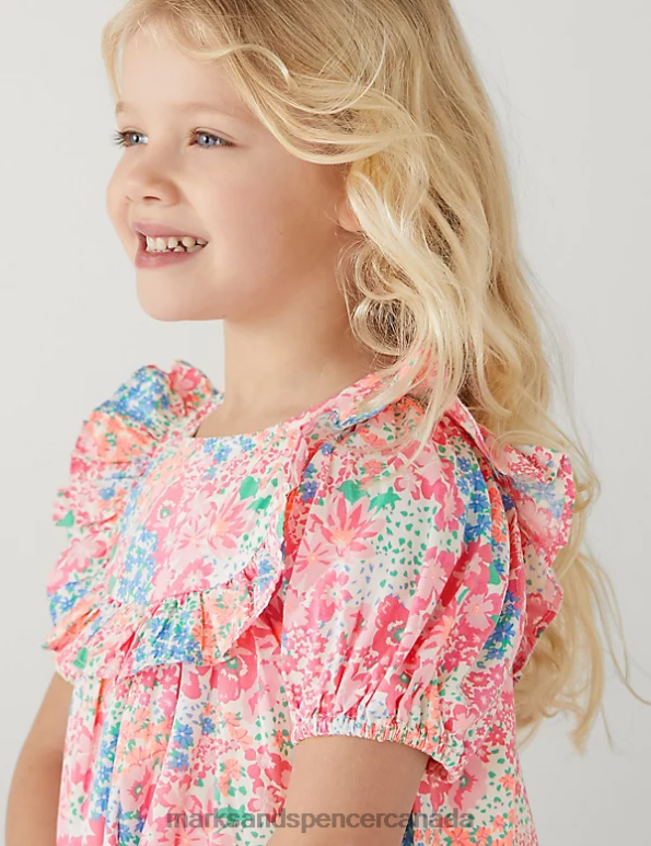 Marks and Spencer Canada - Kids Multi Clothing Marks & Spencer Pure Cotton Floral Frill Dress 20VTD8942