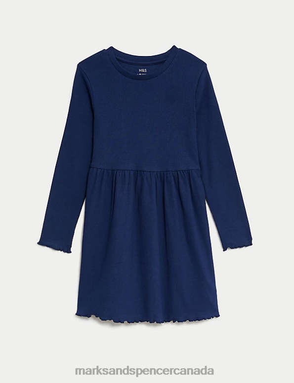 Marks and Spencer sale - Kids Navy Clothing Marks & Spencer Cotton Rich Ribbed Dress 20VTD8844
