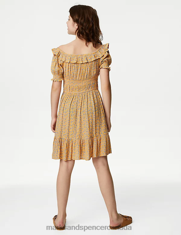 Kids Orange Mix Clothing Marks & Spencer Floral Shirred Dress 20VTD8922 - Marks and Spencer outlet
