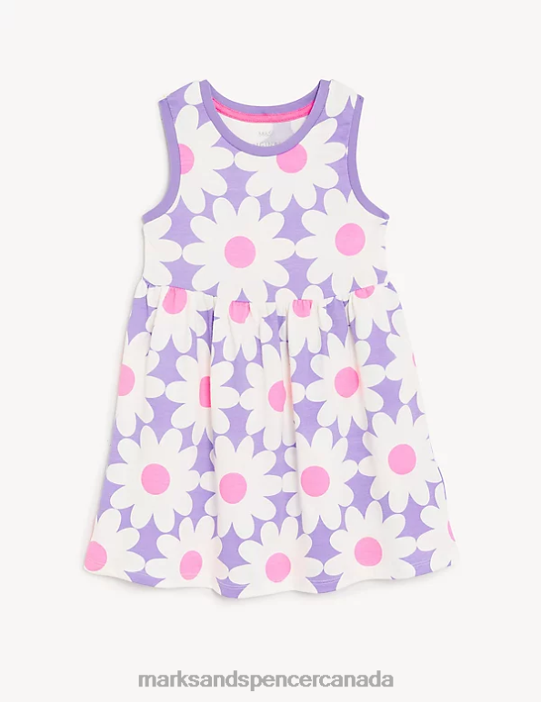 Kids Purple Clothing Marks & Spencer Pure Cotton Floral Dress 20VTD8976 - Marks and Spencer outlet