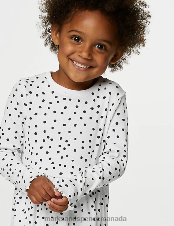 Kids White Clothing Marks & Spencer Cotton Rich Spotted Dress 20VTD8845 - Marks and Spencer online