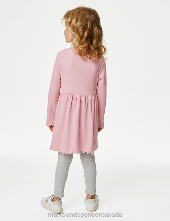 Marks & Spencer Kids Cotton Rich Ribbed Dress Clothing Pink 20VTD9110 - Marks and Spencer online