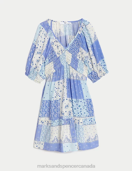 Marks and Spencer sale - Marks & Spencer Kids Patchwork Print Shirred Tiered Dress Clothing Blue Mix 20VTD9152