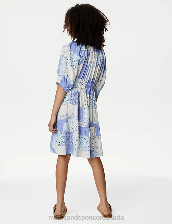 Marks and Spencer sale - Marks & Spencer Kids Patchwork Print Shirred Tiered Dress Clothing Blue Mix 20VTD9152