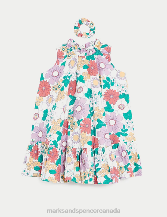 Marks & Spencer Kids Pure Cotton Floral Dress with Scrunchie Clothing Multi 20VTD9056 - Marks and Spencer Canada locations