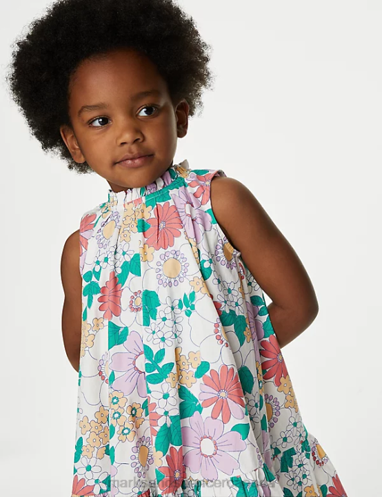 Marks & Spencer Kids Pure Cotton Floral Dress with Scrunchie Clothing Multi 20VTD9056 - Marks and Spencer Canada locations