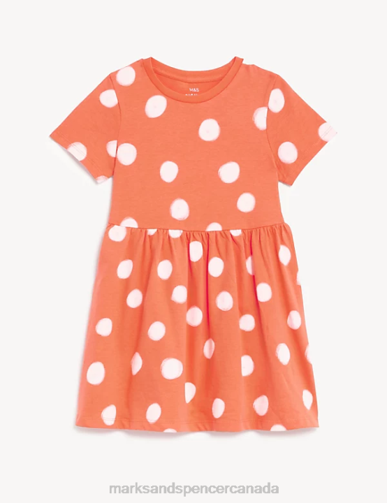Marks and Spencer Canada - Marks & Spencer Kids Pure Cotton Polka Dot Dress Clothing Coral 20VTD9167