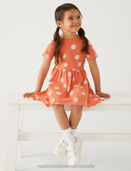 Marks and Spencer Canada - Marks & Spencer Kids Pure Cotton Polka Dot Dress Clothing Coral 20VTD9167