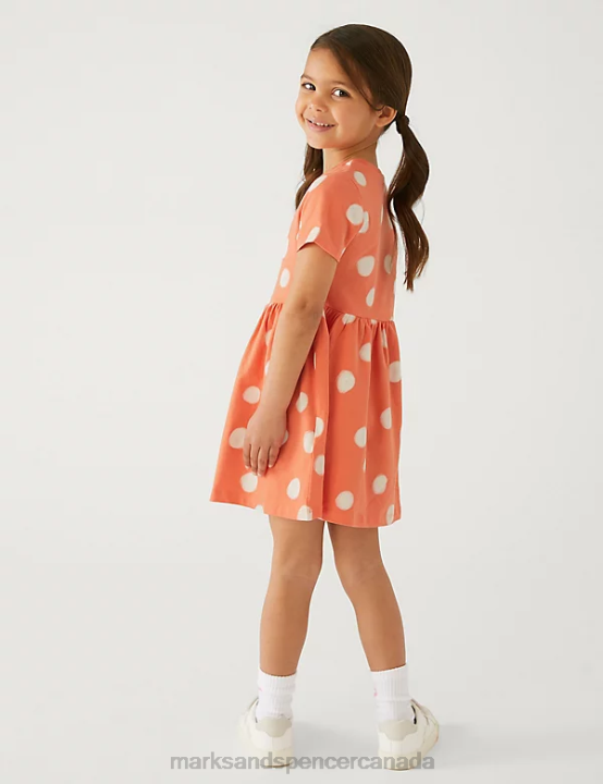 Marks and Spencer Canada - Marks & Spencer Kids Pure Cotton Polka Dot Dress Clothing Coral 20VTD9167