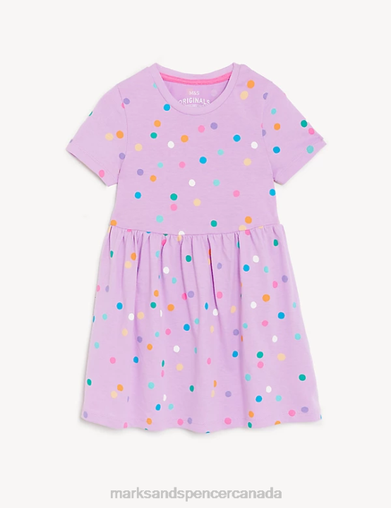 Marks and Spencer Canada - Marks & Spencer Kids Pure Cotton Spotted Dress Clothing Lilac 20VTD9075