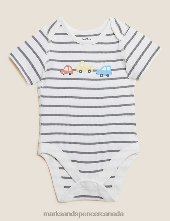 Kids Cream Mix Clothing Marks & Spencer 3pk Cotton Rich Transport Bodysuits 20VTD7269 - Marks and Spencer online