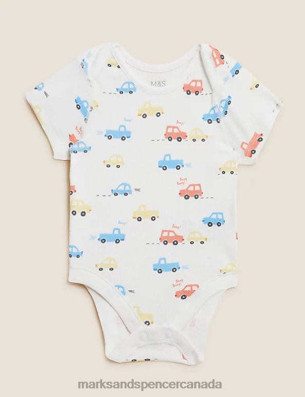 Kids Cream Mix Clothing Marks & Spencer 3pk Cotton Rich Transport Bodysuits 20VTD7269 - Marks and Spencer online