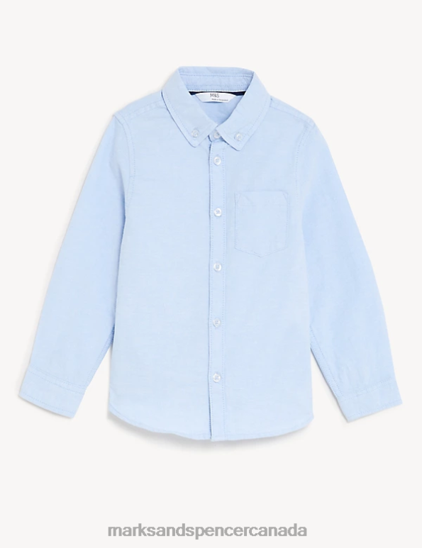 Kids Blue Clothing Marks & Spencer Pure Cotton Oxford Shirt 20VTD8189 - Marks and Spencer outlet