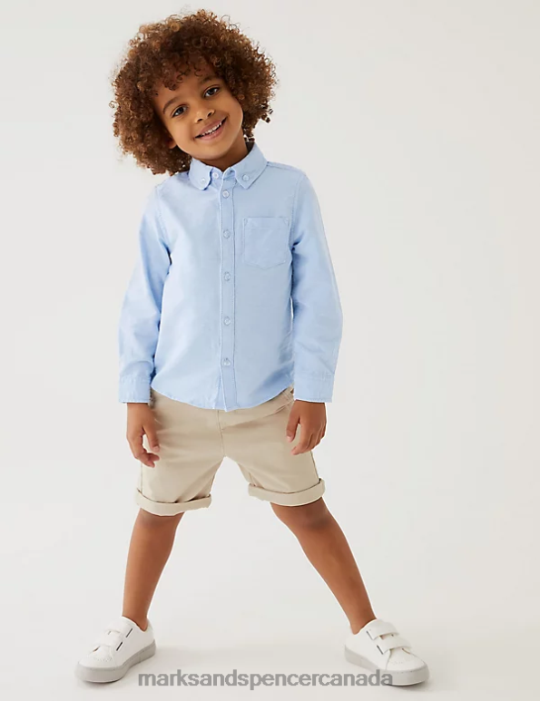 Kids Blue Clothing Marks & Spencer Pure Cotton Oxford Shirt 20VTD8189 - Marks and Spencer outlet