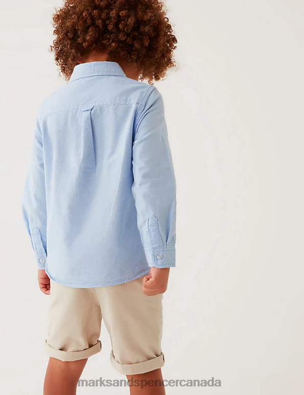 Kids Blue Clothing Marks & Spencer Pure Cotton Oxford Shirt 20VTD8189 - Marks and Spencer outlet