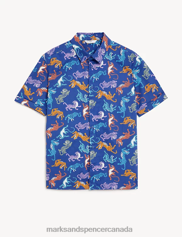 Marks and Spencer sale - Kids Blue Mix Clothing Marks & Spencer Pure Cotton Animal Print Shirt 20VTD8349