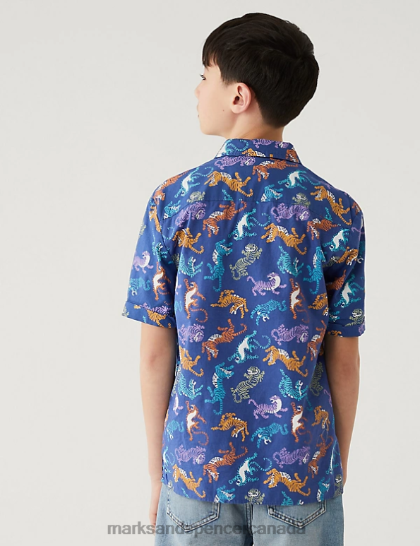 Marks and Spencer sale - Kids Blue Mix Clothing Marks & Spencer Pure Cotton Animal Print Shirt 20VTD8349