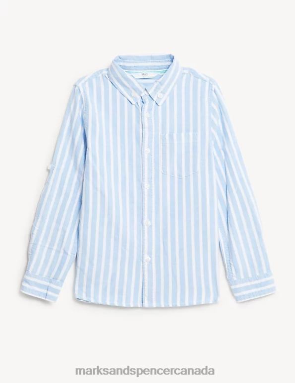 Kids Blue Mix Clothing Marks & Spencer Pure Cotton Striped Oxford Shirt 20VTD8379 - Marks and Spencer Canada locations