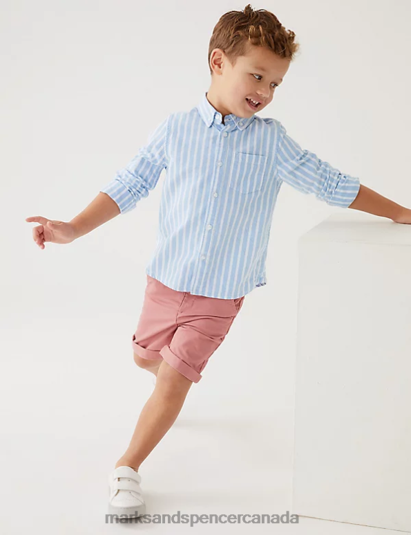 Kids Blue Mix Clothing Marks & Spencer Pure Cotton Striped Oxford Shirt 20VTD8379 - Marks and Spencer Canada locations